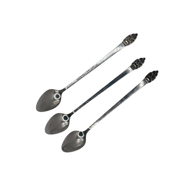 Vintage Oneida Silver Vinland Iced Tea Spoons Set Of 3 Stainless Steel Satin - Picture 3 of 4